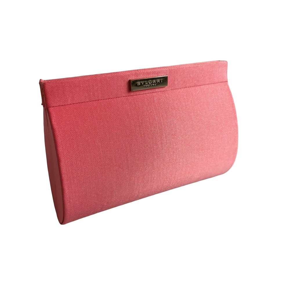 Bvlgari Parfums Clutch Bag Coral Pink Satin Gold Logo